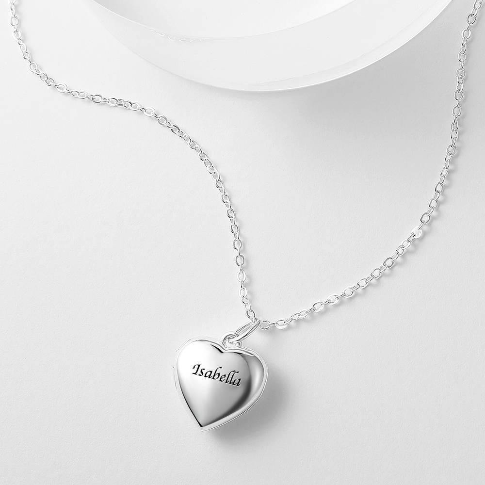 Children's Heart Photo Locket Necklace with Engraving Silver - soufeelus