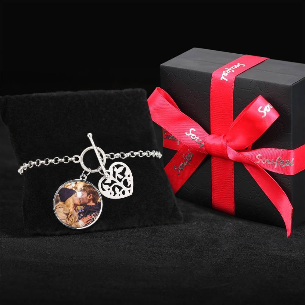 Women's Round Tag Photo Bracelet with Engraving Silver - 