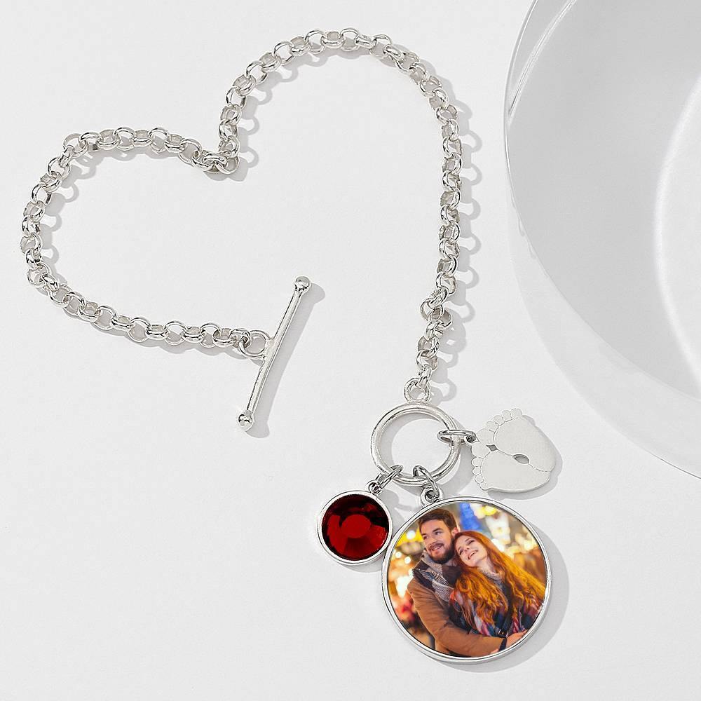 Women's Round Tag Photo Bracelet with Engraving Silver - 