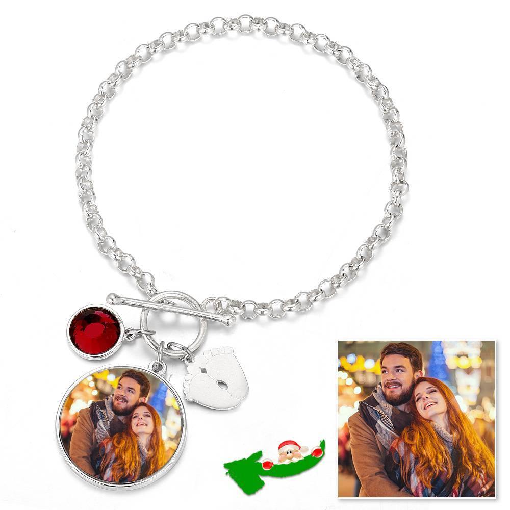 Women's Round Tag Photo Bracelet with Engraving Silver - 
