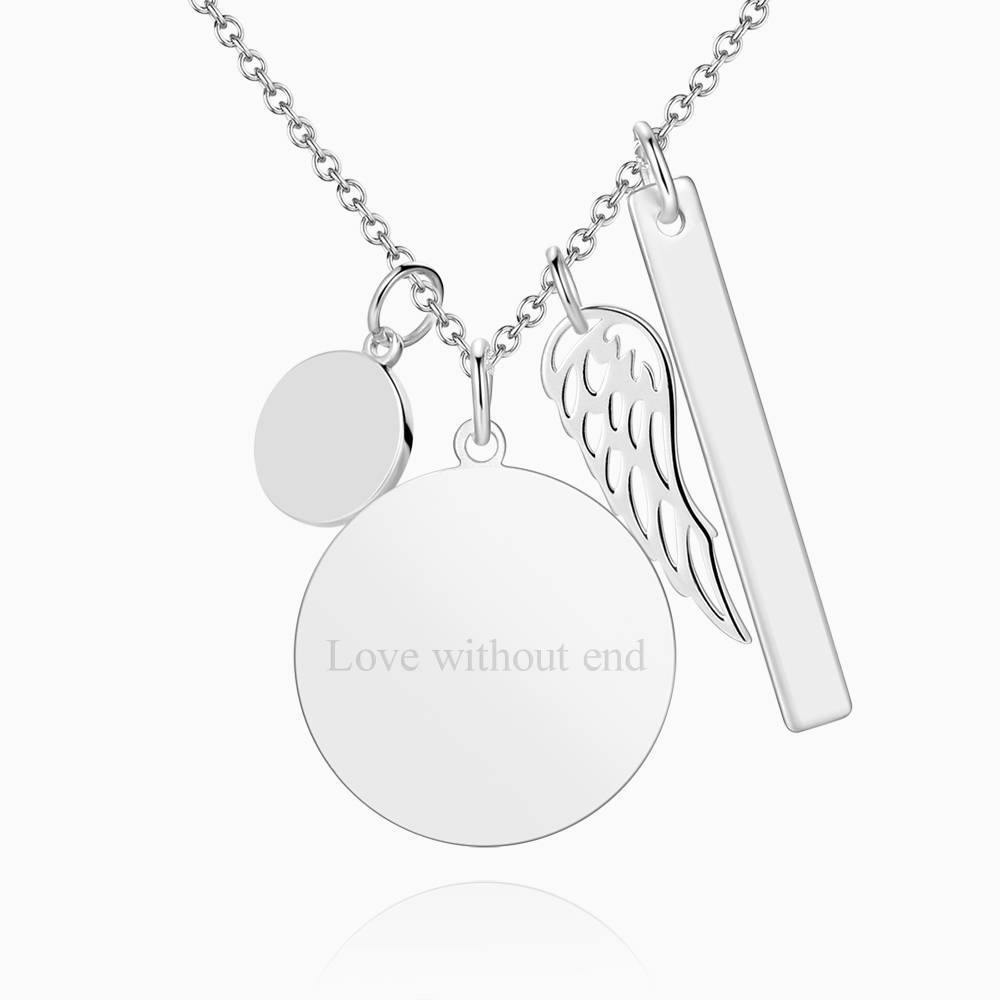 Engraved Round Tag Photo Necklace Silver - soufeelus