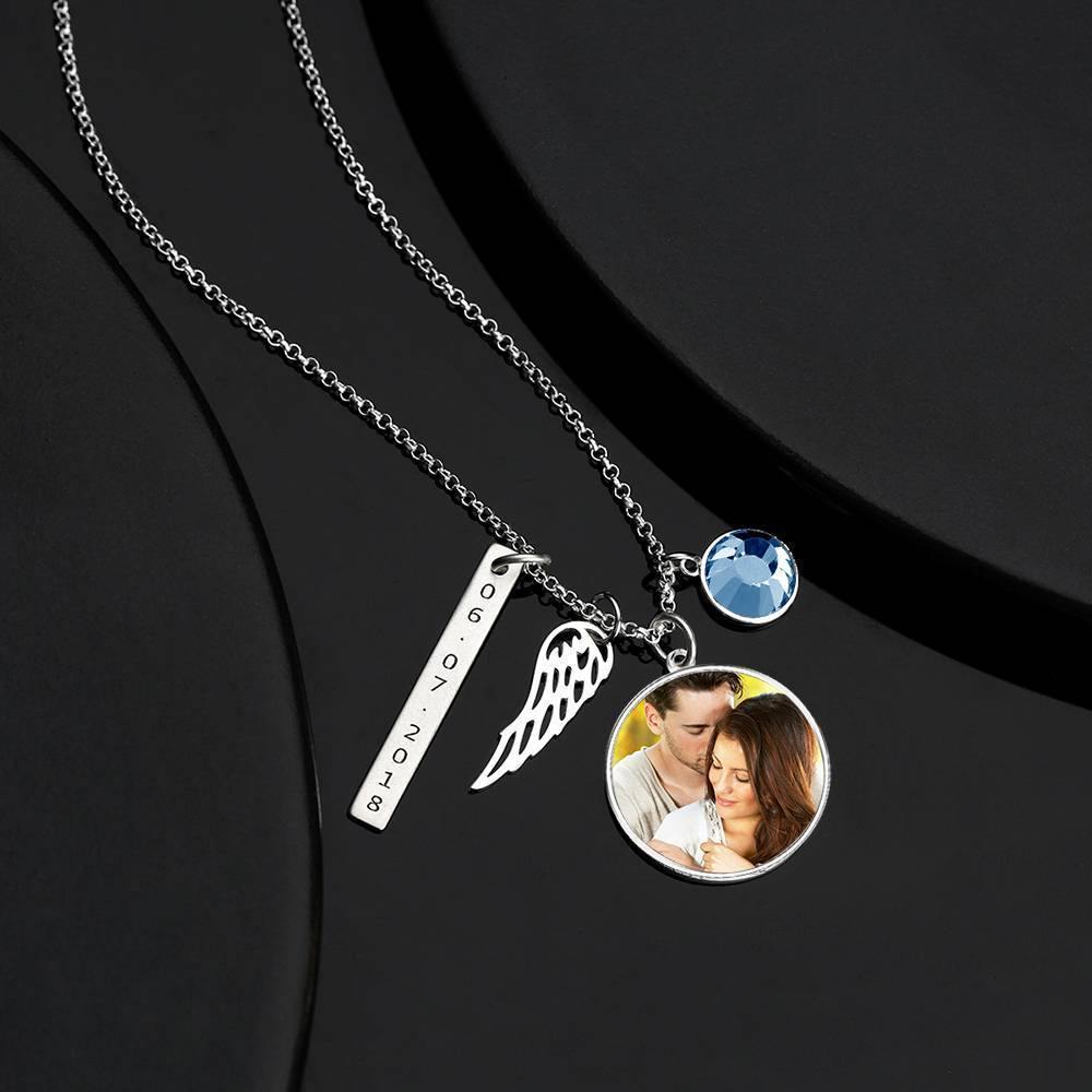 Engraved Round Tag Photo Necklace Silver - soufeelus