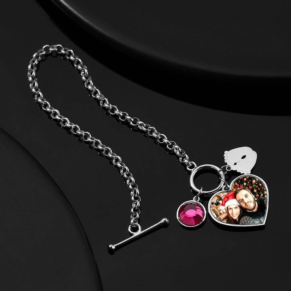 Women's Heart Tag Photo Bracelet with Engraving Silver - soufeelus