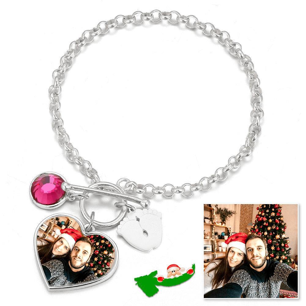 Women's Heart Tag Photo Bracelet with Engraving Silver - soufeelus