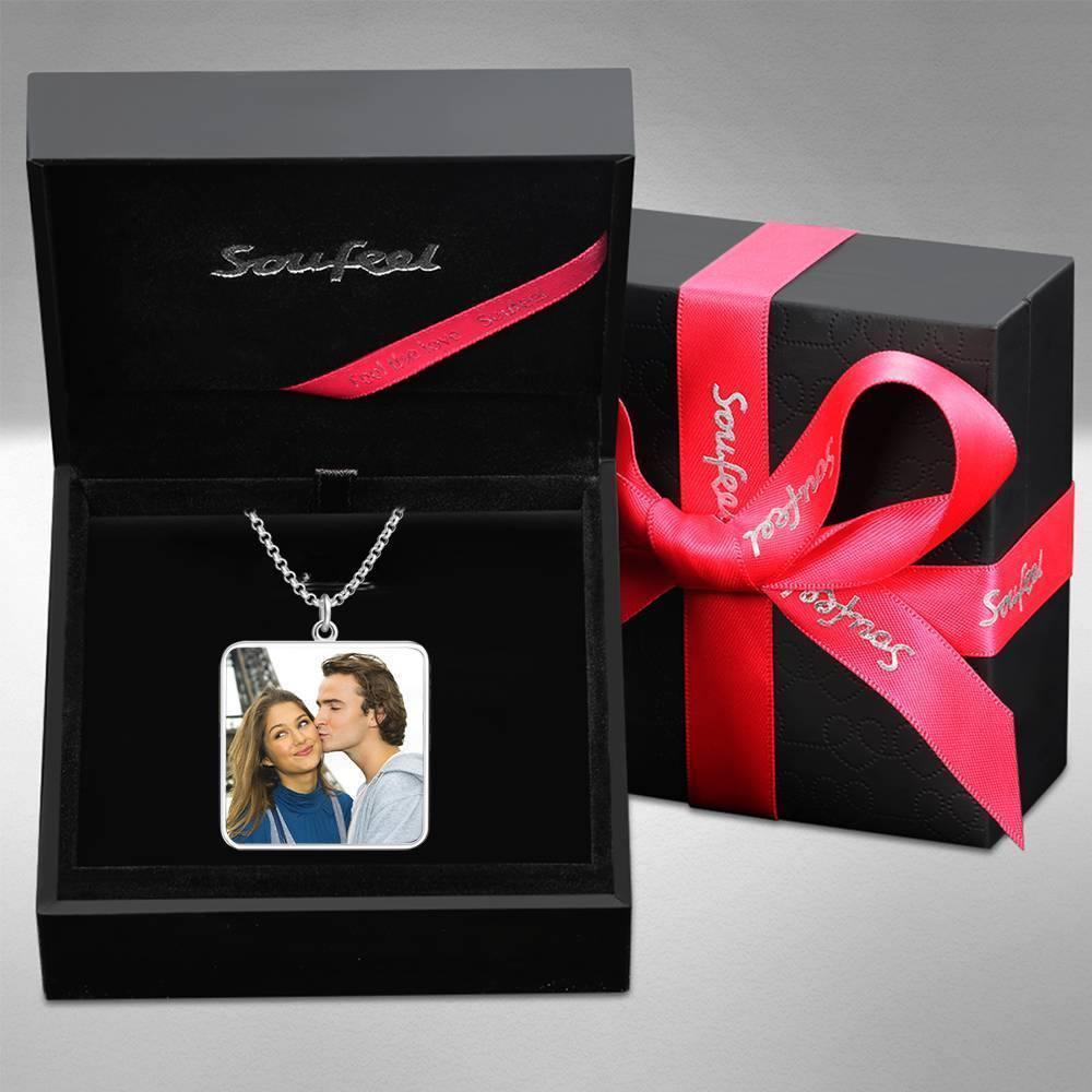 Engraved Square Tag Photo Necklace Silver - soufeelus