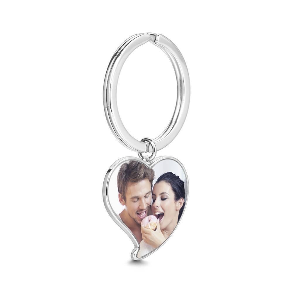 Engraved Heart Tag Photo Key Chain Silver