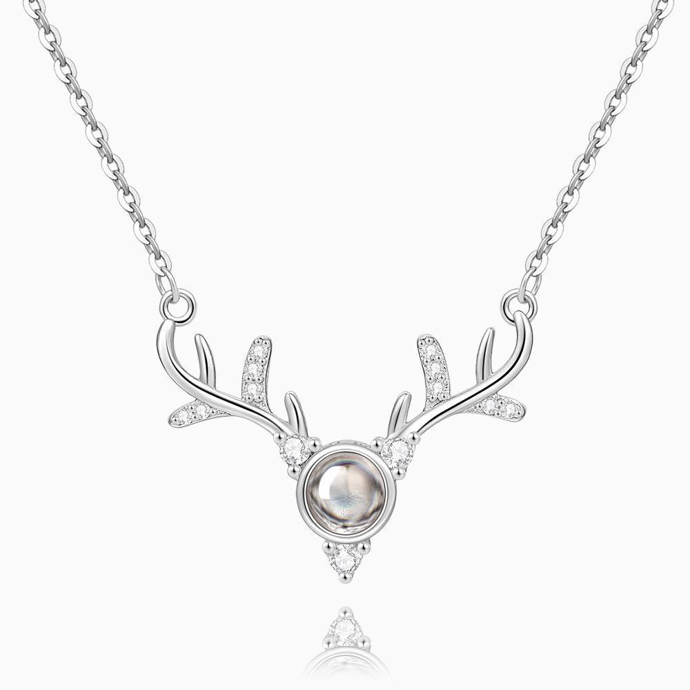 I Love You Necklace in 100 Languages Silver Projection Photo Engraved Antlers