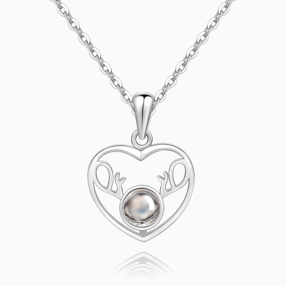 I Love You Necklace in 100 Languages Silver Projection Photo Engraved Heart - soufeelus