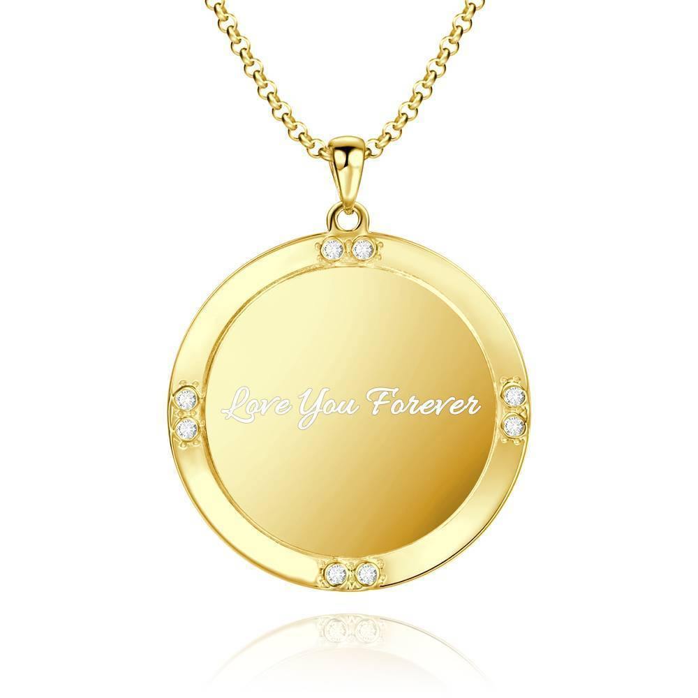 Men's Personalized Photo Engraved Necklace, Rhinestone Crystal Round Shape Photo Necklace 14 Gold Plated Golden - Colorful - soufeelus
