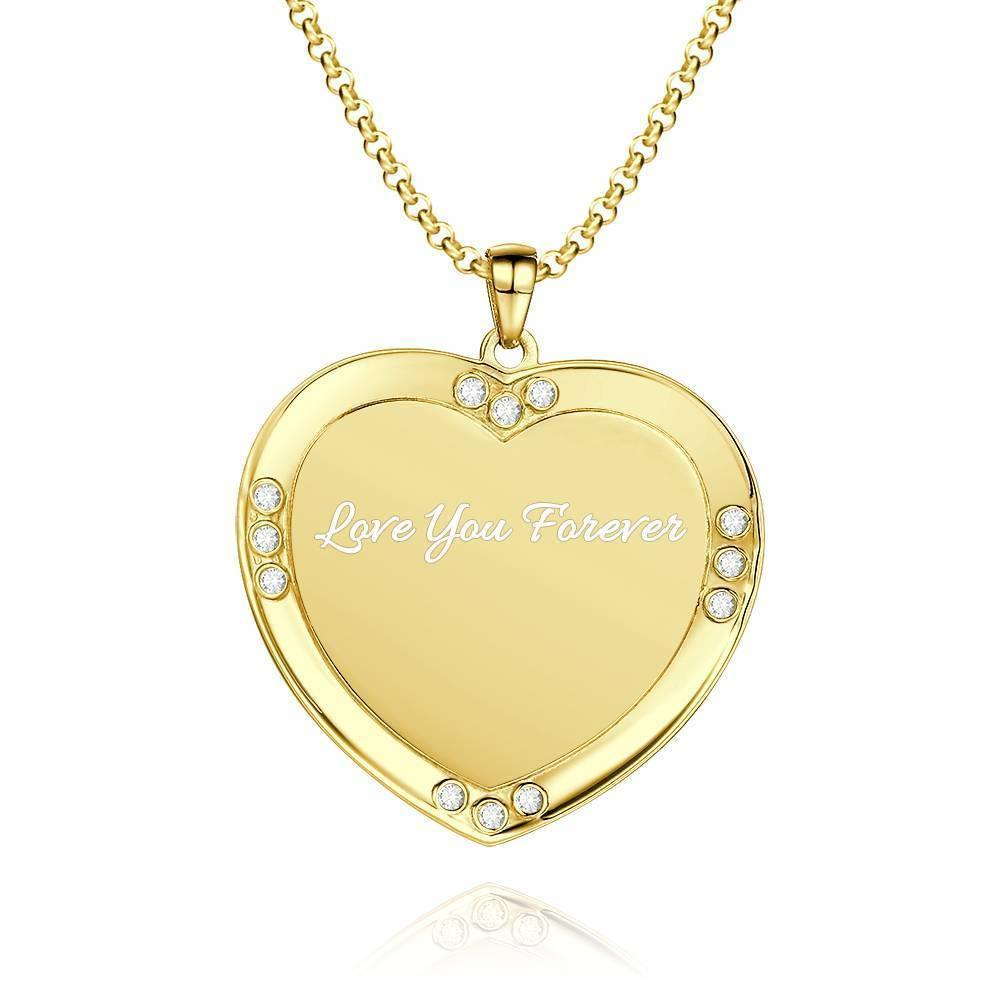 Men's Personalized Photo Engraved Necklace, Rhinestone Crystal Heart Shape Photo Necklace 14 Gold Plated Golden - Sketch - soufeelus