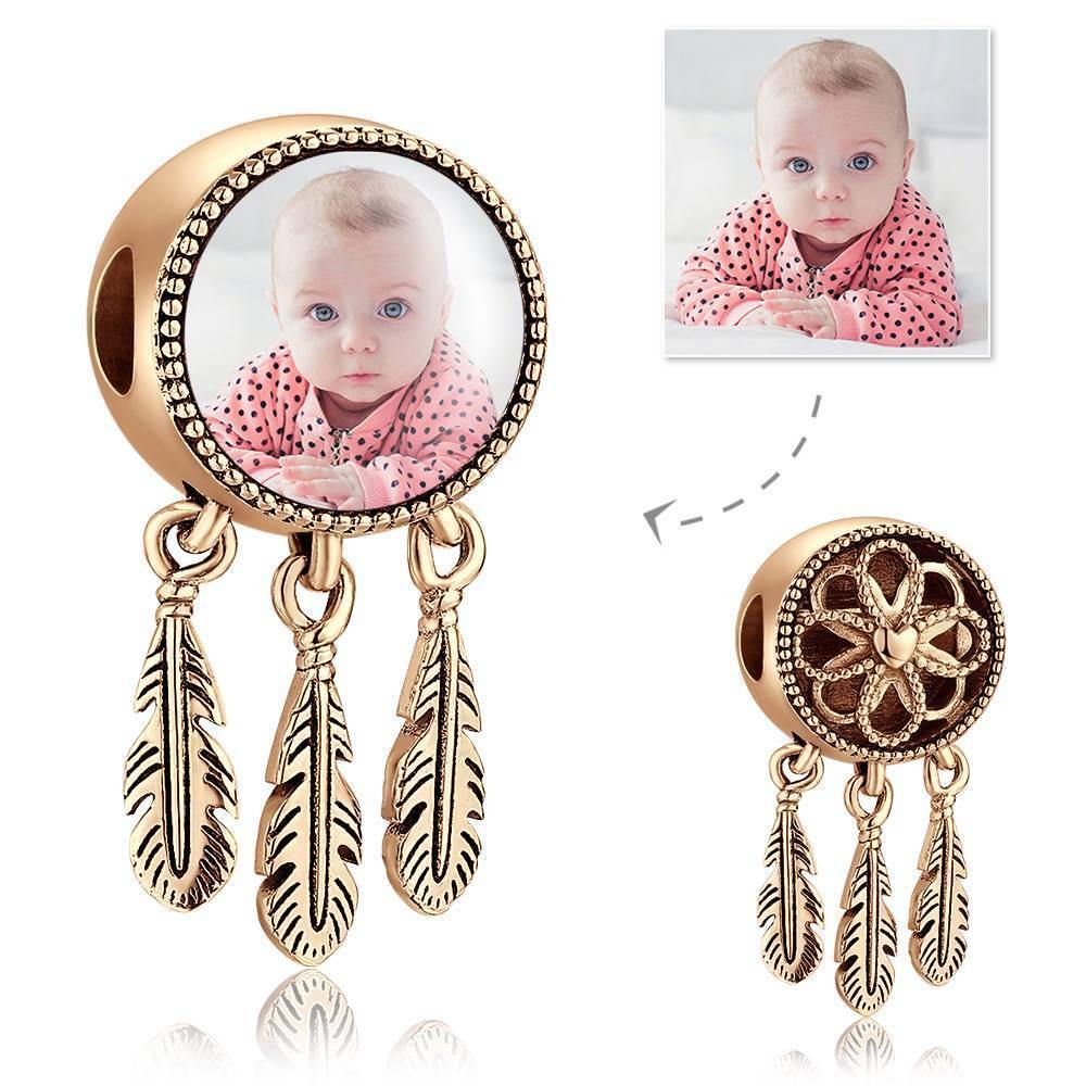 Engraved Photo Charm Dreamcatcher Platinum Plated