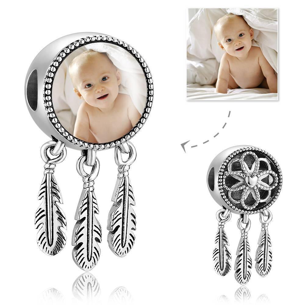 Engraved Photo Charm Dreamcatcher Platinum Plated