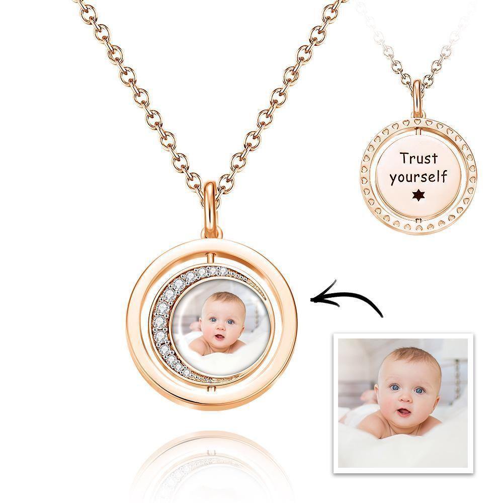Photo Engraved Necklace Blessing Coin Memorial Gifts for Her Silver - soufeelus