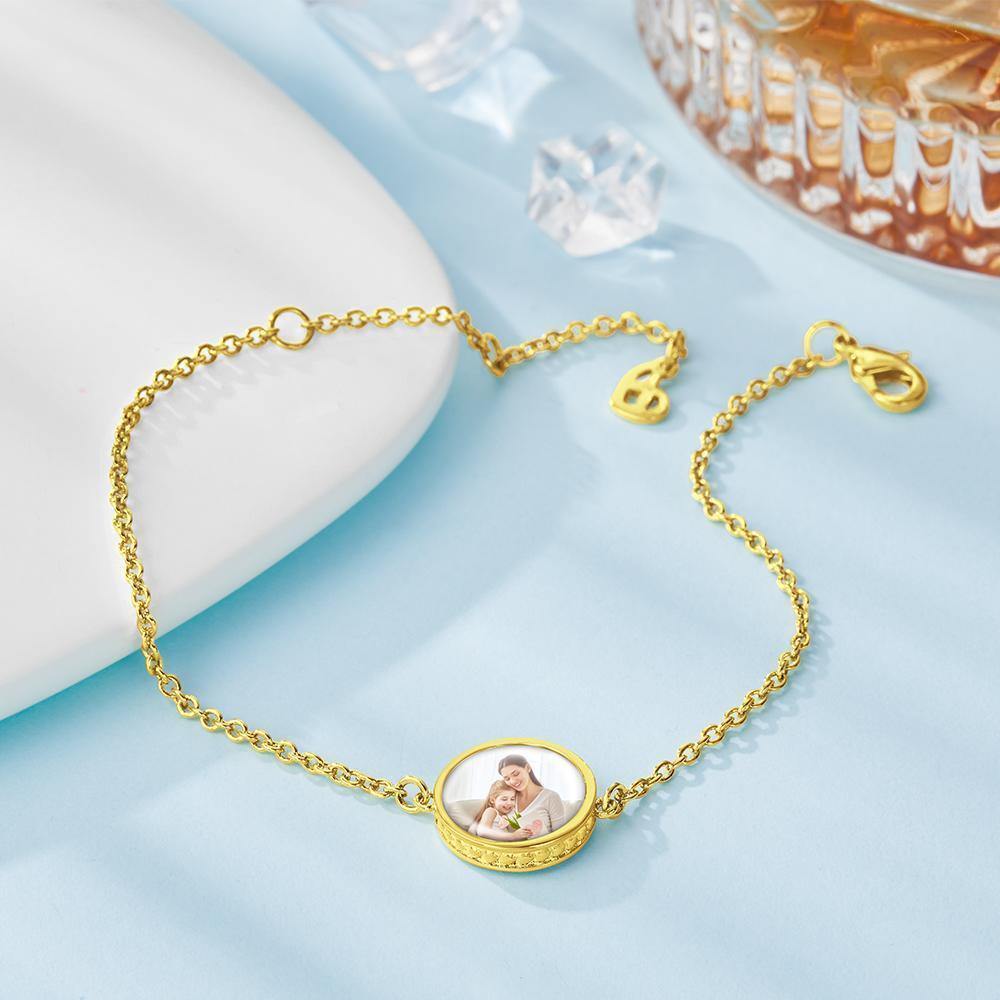 Photo Bracelet Sunshine Bracelet with Little Heart Good Luck Bracelet 14k Gold Plated Silver - soufeelus