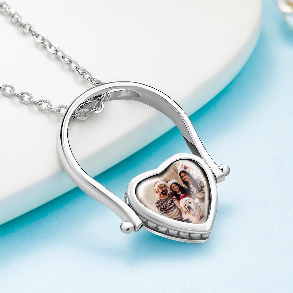 Photo Necklace, Photo Ring Gifts Dual-use (Ring Size 7#) Silver - soufeelus
