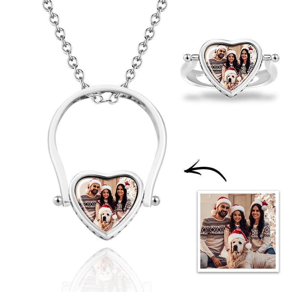 Photo Necklace, Photo Ring Gifts Dual-use (Ring Size 7#) Rose Gold Plated - soufeelus