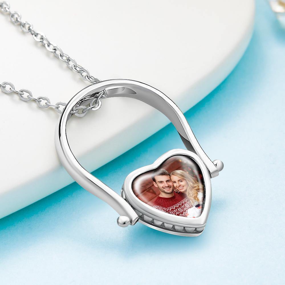 Photo Necklace, Photo Ring Couple's Gifts Dual-use (Ring Size 8#) Silver - soufeelus