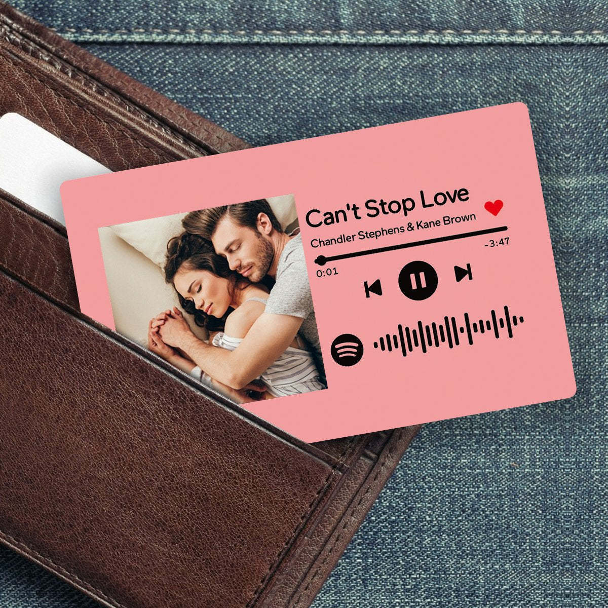 Custom Scannable Spotify Code Photo Wallet Insert Card Gifts for Him - 