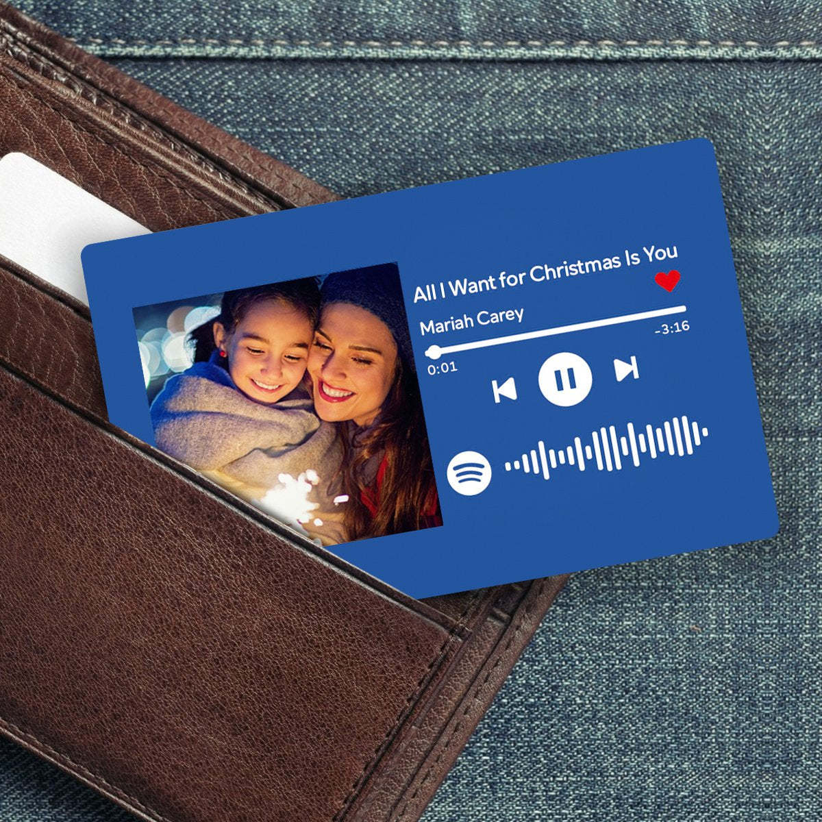 Scannable Spotify Code Photo Wallet Insert Card Gifts Blue - 