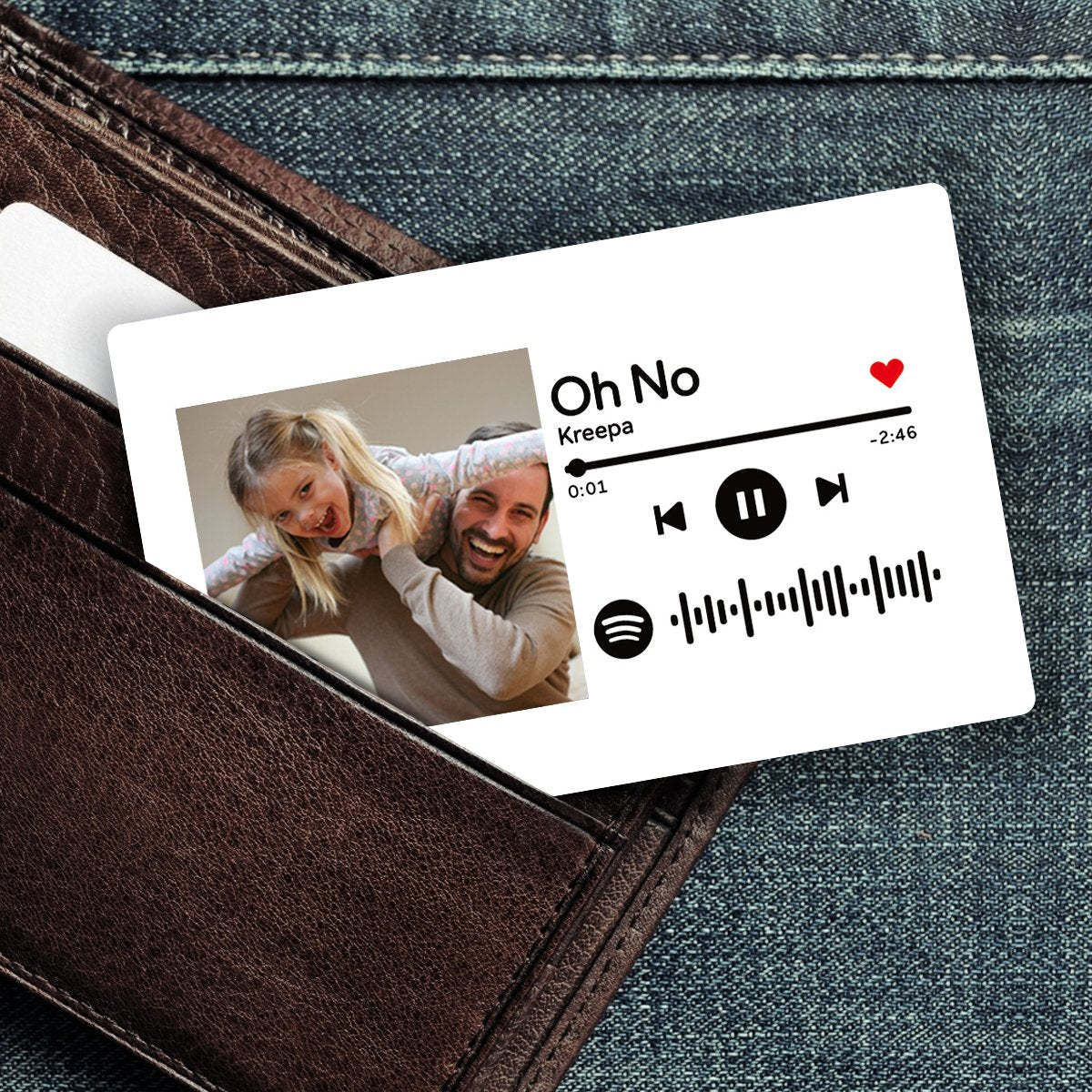 Custom Scannable Spotify Code Photo Wallet Insert Card White - 