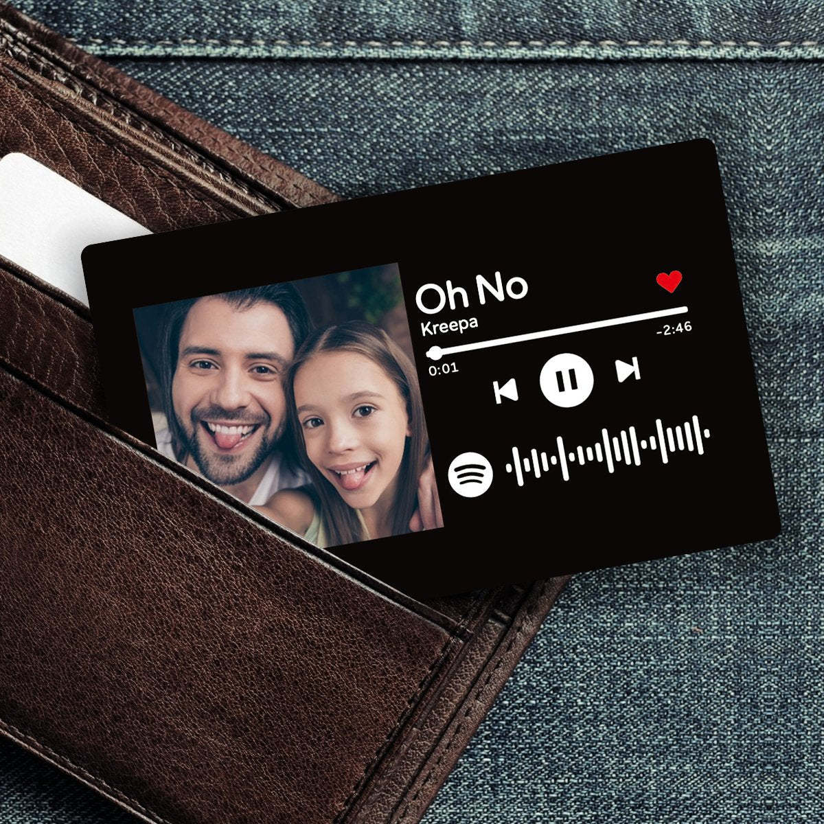 Custom Scannable Spotify Code Photo Wallet Insert Card Black - 