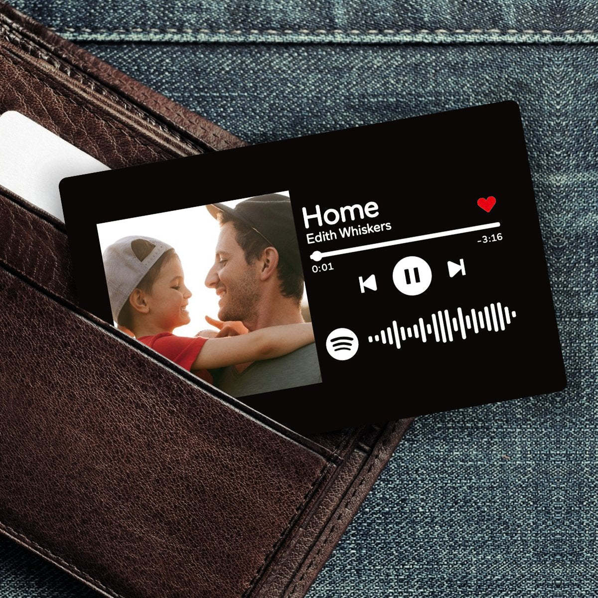 Scannable Spotify Code Photo Wallet Insert Card Gifts Black - 