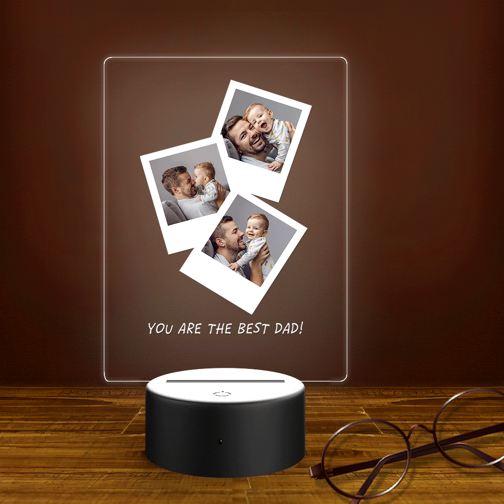 Father's Day Gift Custom Photo Wooden Base Night Light for Dad - soufeelmy