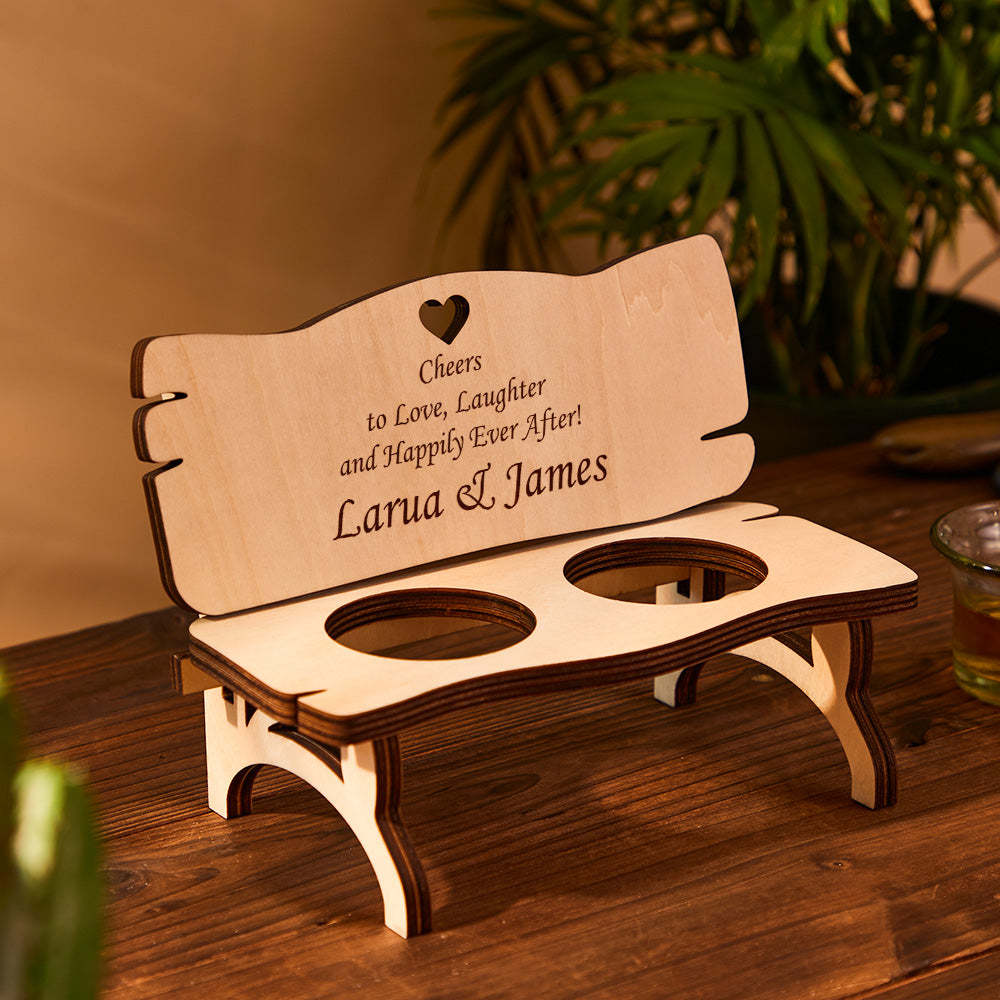 Custom Engraved Decor Personalized Wooden Bench With Shot Glasses Creative Gift - soufeelmy