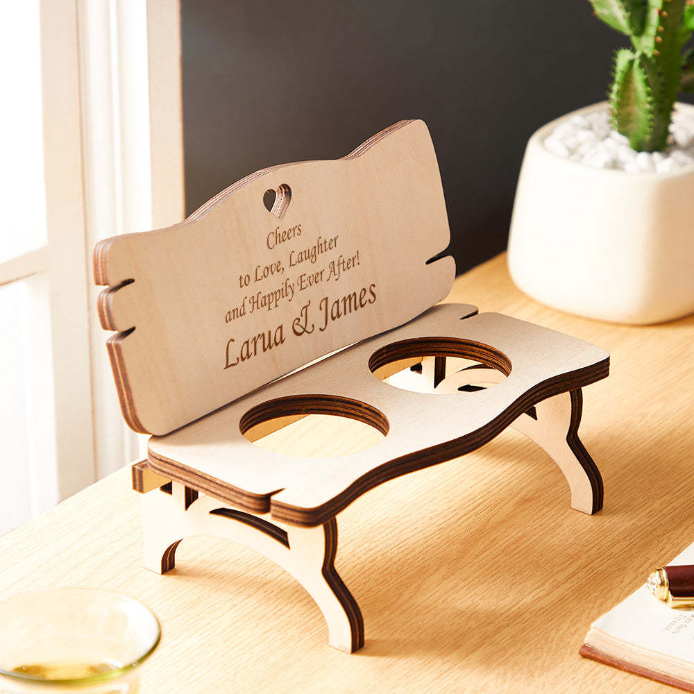 Custom Engraved Decor Personalized Wooden Bench With Shot Glasses Creative Gift - soufeelmy