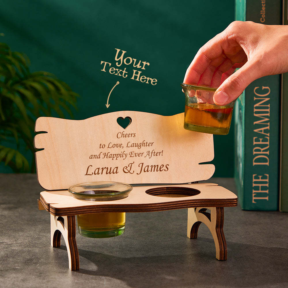 Custom Engraved Decor Personalized Wooden Bench With Shot Glasses Creative Gift - soufeelmy