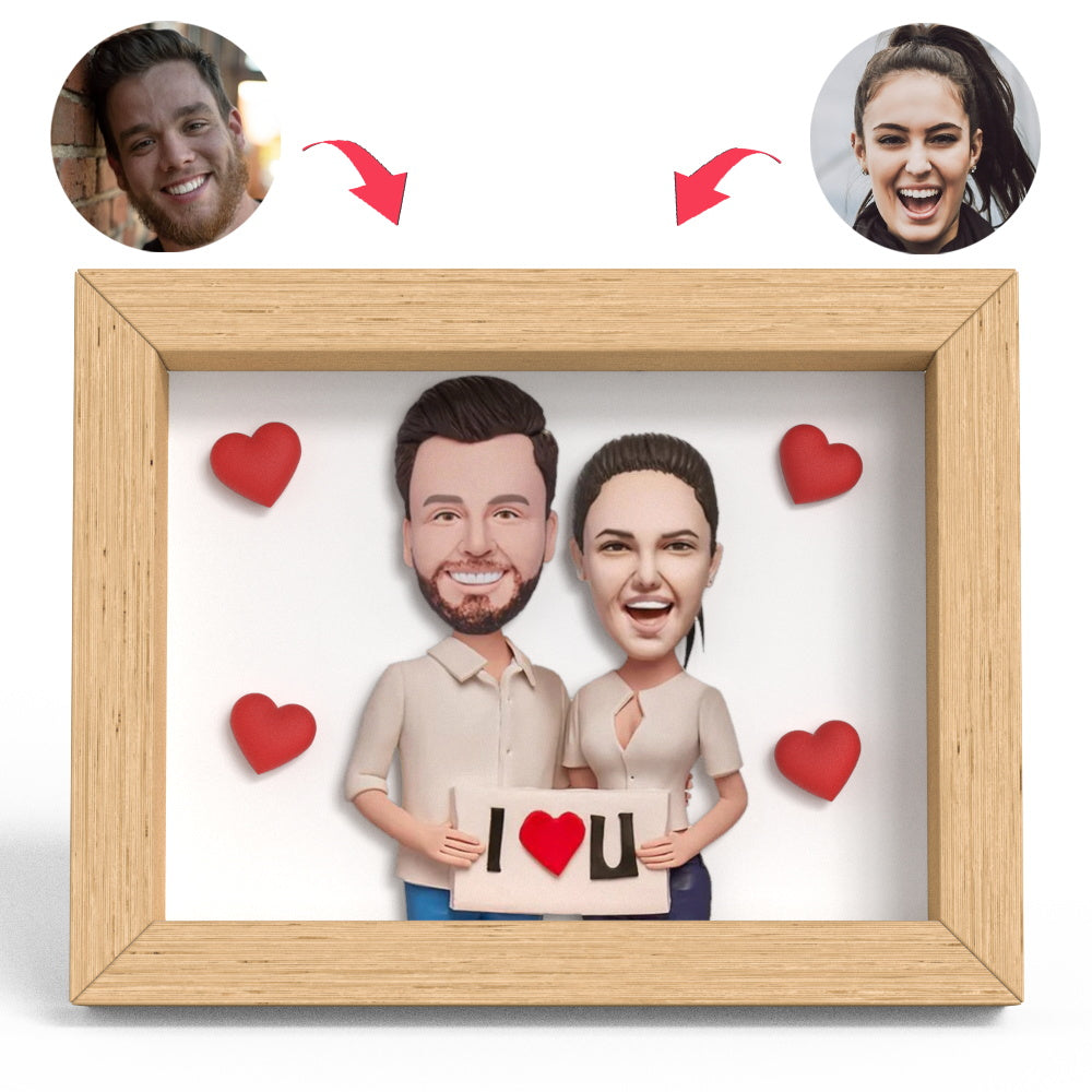 The Couple with The I LOVE U Sign Clay Figure Frame Gifts - soufeelmy