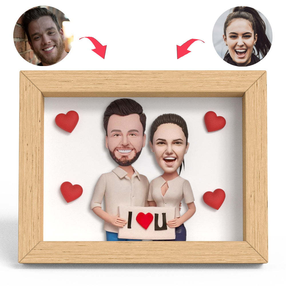 The Couple with The I LOVE U Sign Clay Figure Frame Gifts - soufeelmy