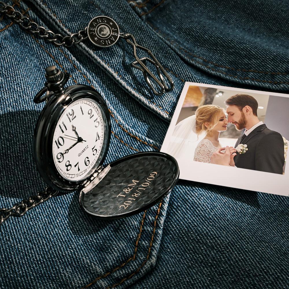 Pocket Watch Engraved Photo Anniversary Personalized Gift for Wedding Birthday - soufeelmy