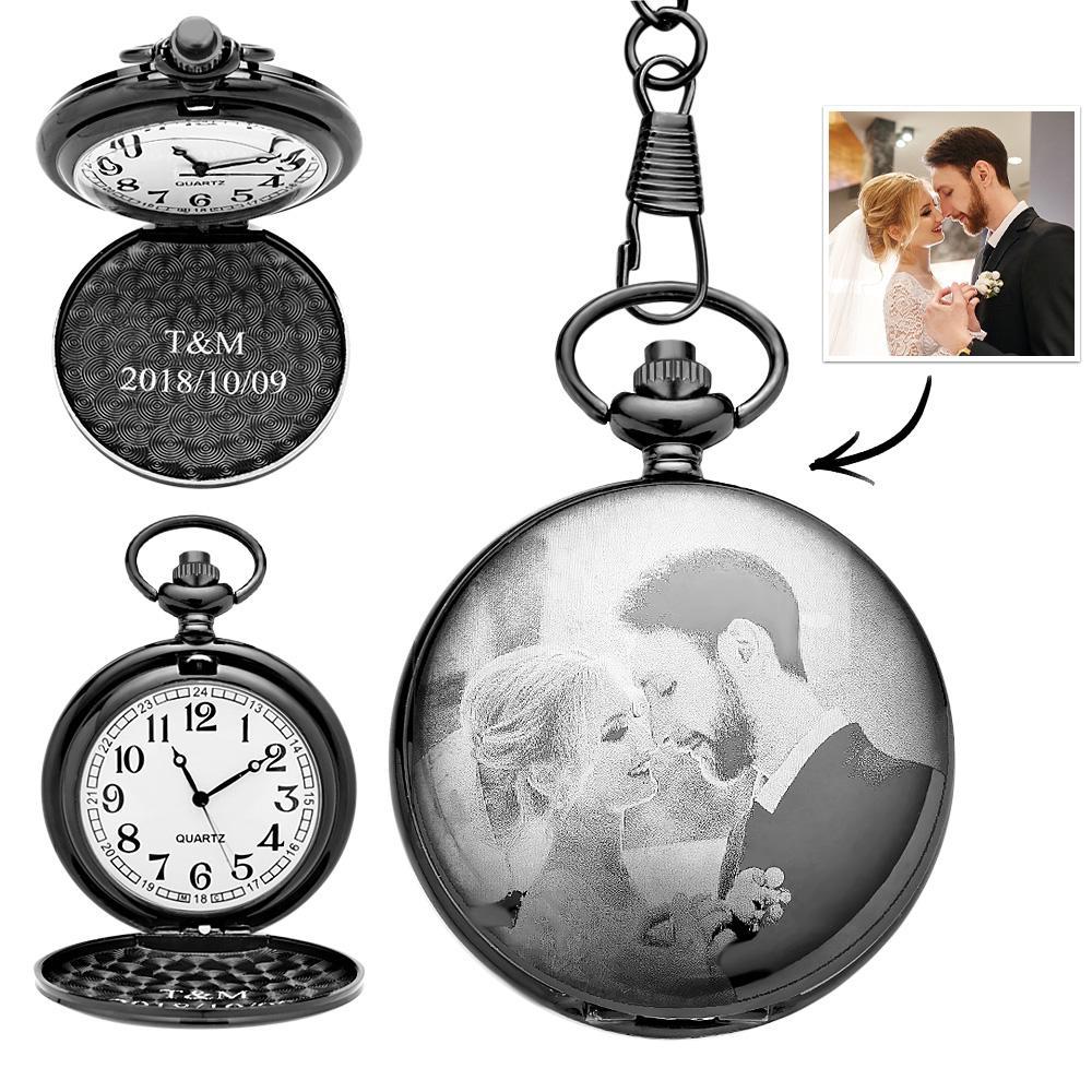 Pocket Watch Engraved Photo Anniversary Personalized Gift for Wedding Birthday - soufeelmy
