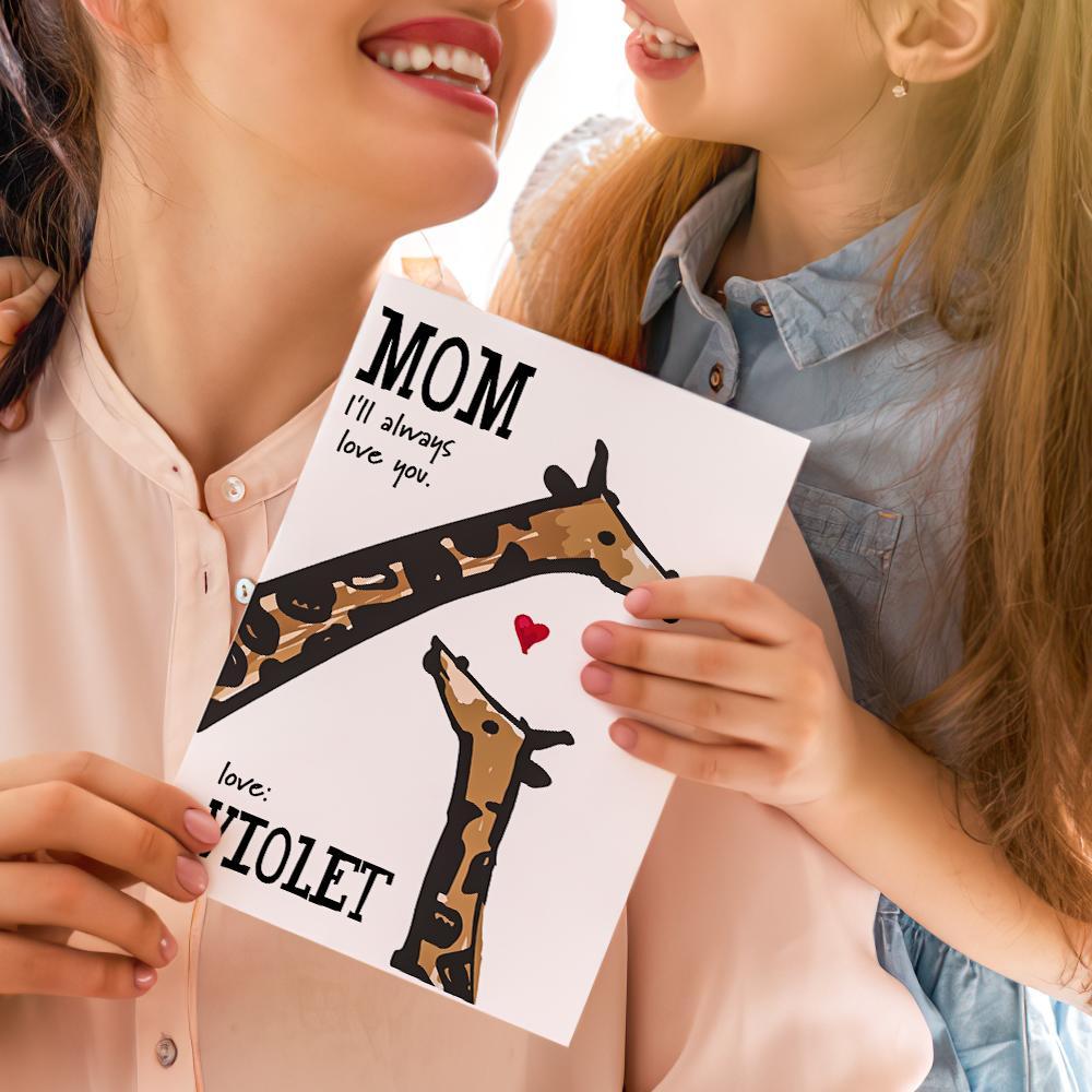 Custom Text  Greeting Card For Mother's Day Giraffe Style