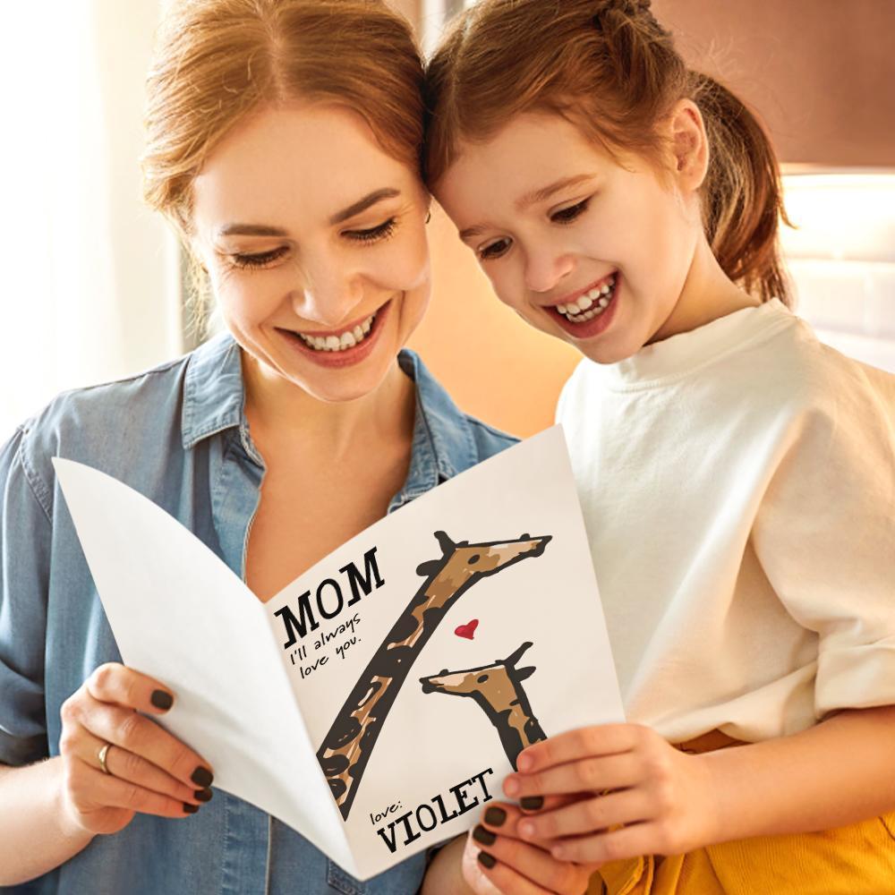 Custom Text Greeting Card For Mother's Day Giraffe Style -