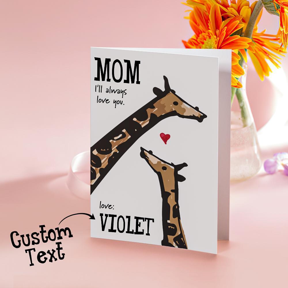 Custom Text  Greeting Card For Mother's Day Giraffe Style - 