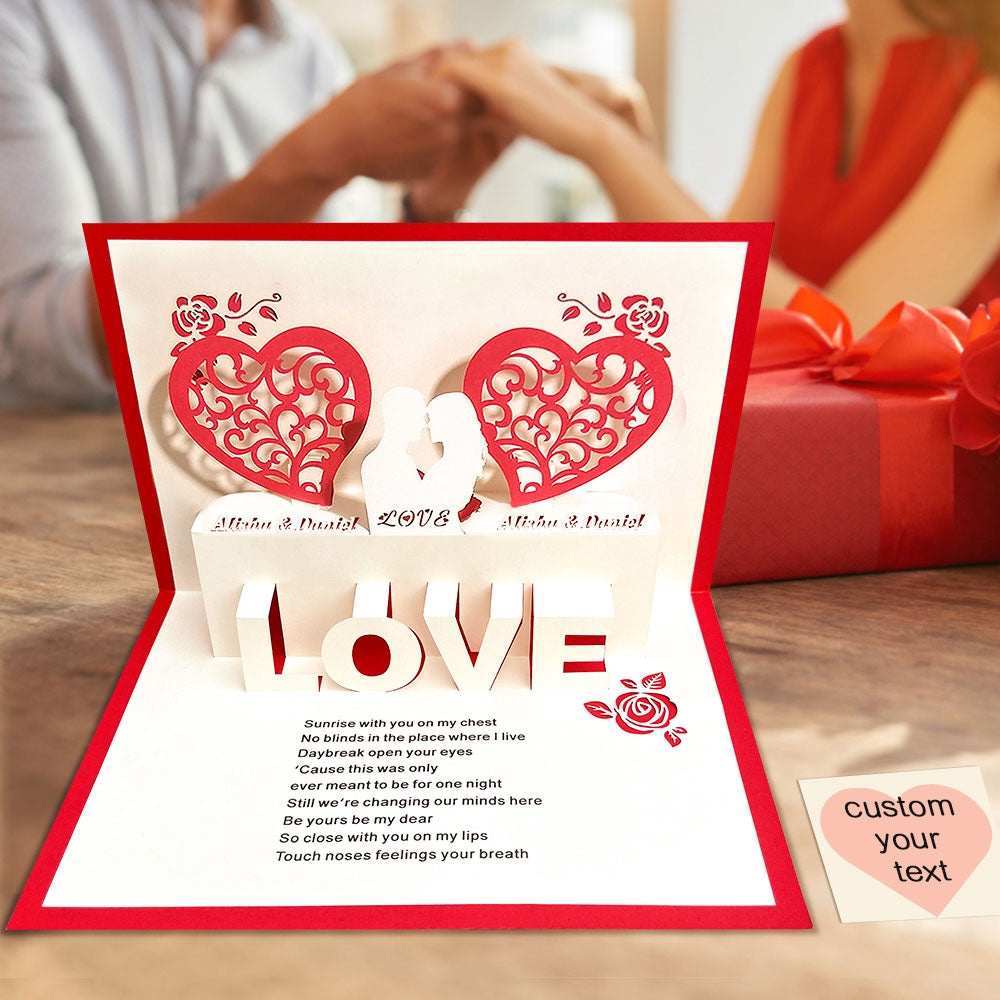 Custom Name 3D Pop-Up Card Personalized Heart Couple Pop Up Greeting Card