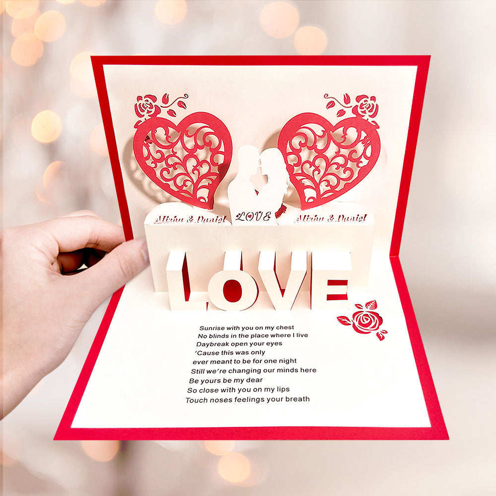 Custom Name 3D Pop-Up Card Personalized Heart Couple Pop Up Greeting Card