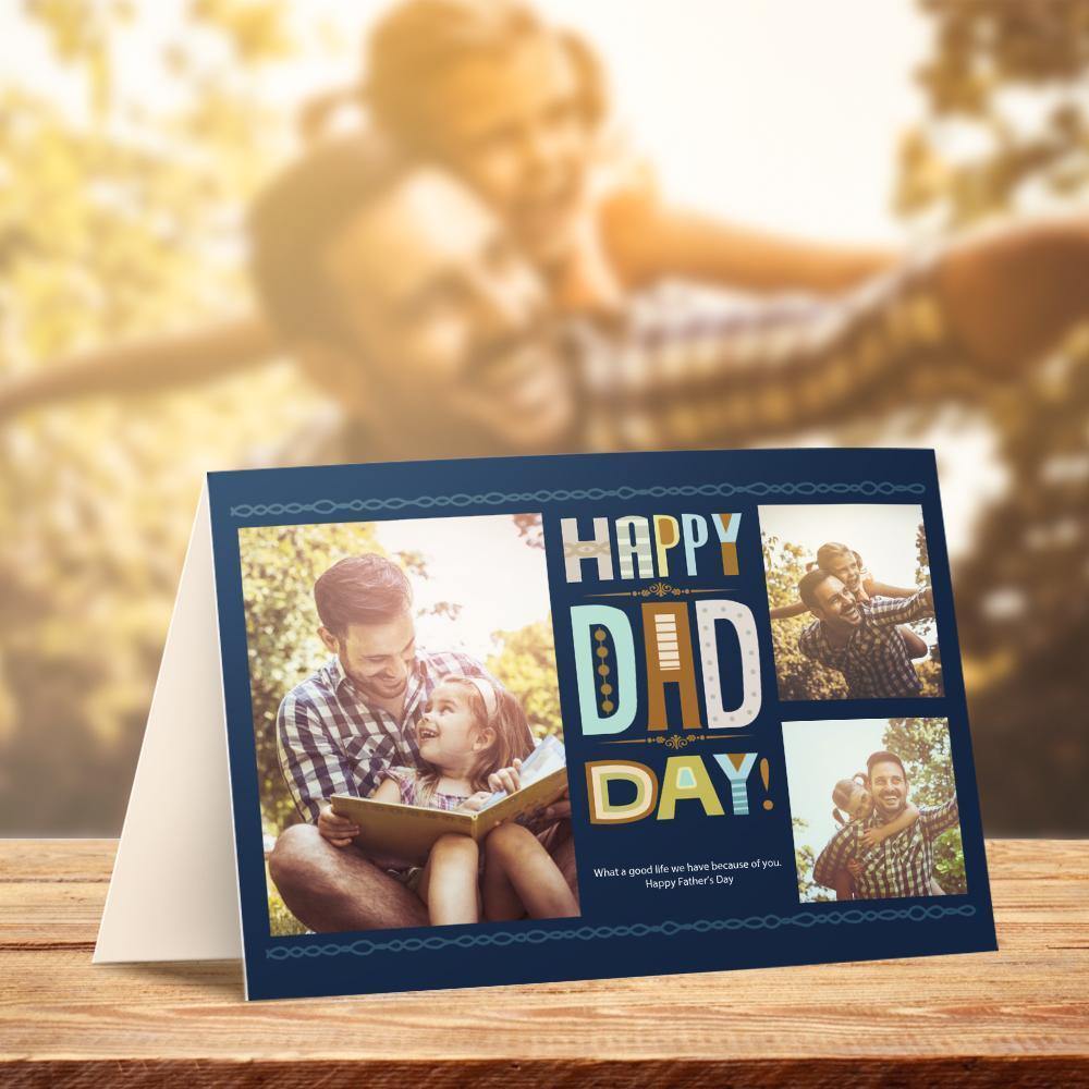 Custom Photo Greeting Card for Fathers's Day Memorial Gift - Happy Dad Day - 