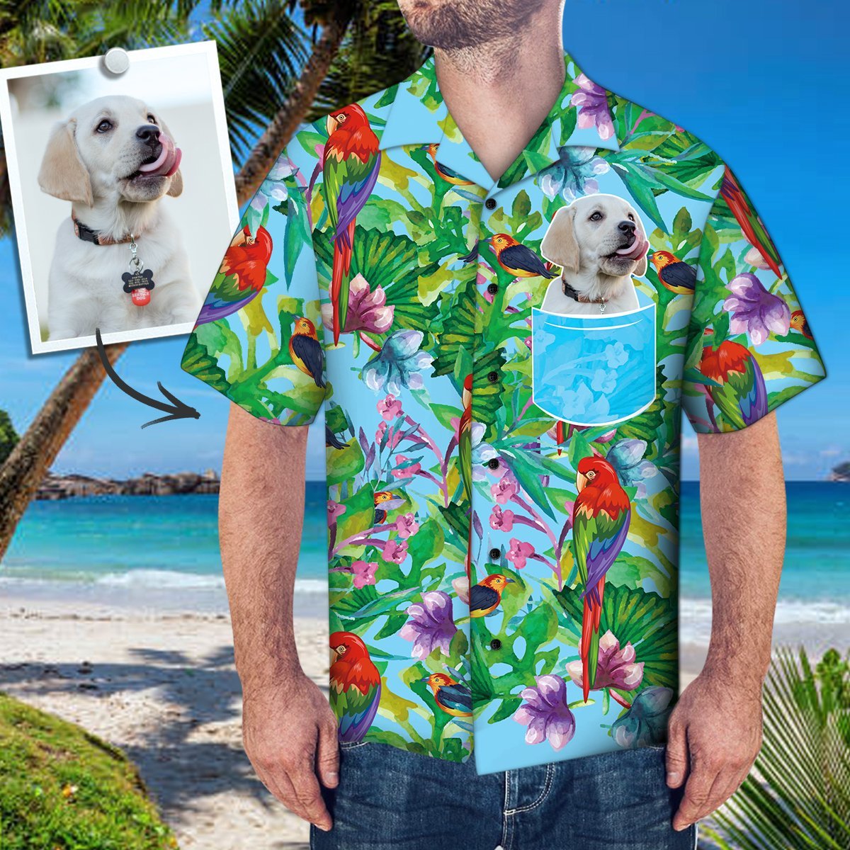 Custom Face Hawaiian Shirt Personalized Photo Fake Pocket Shirt Summer Time