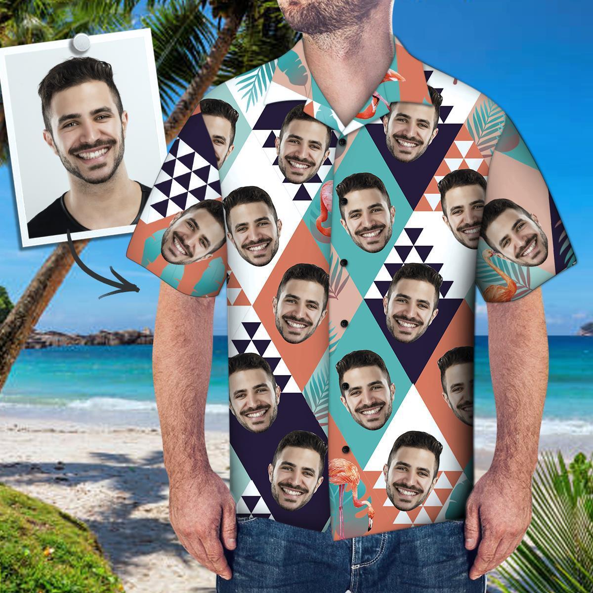 Custom Face Hawaiian Shirt Personalized Photo Shirt Flamingo Plants