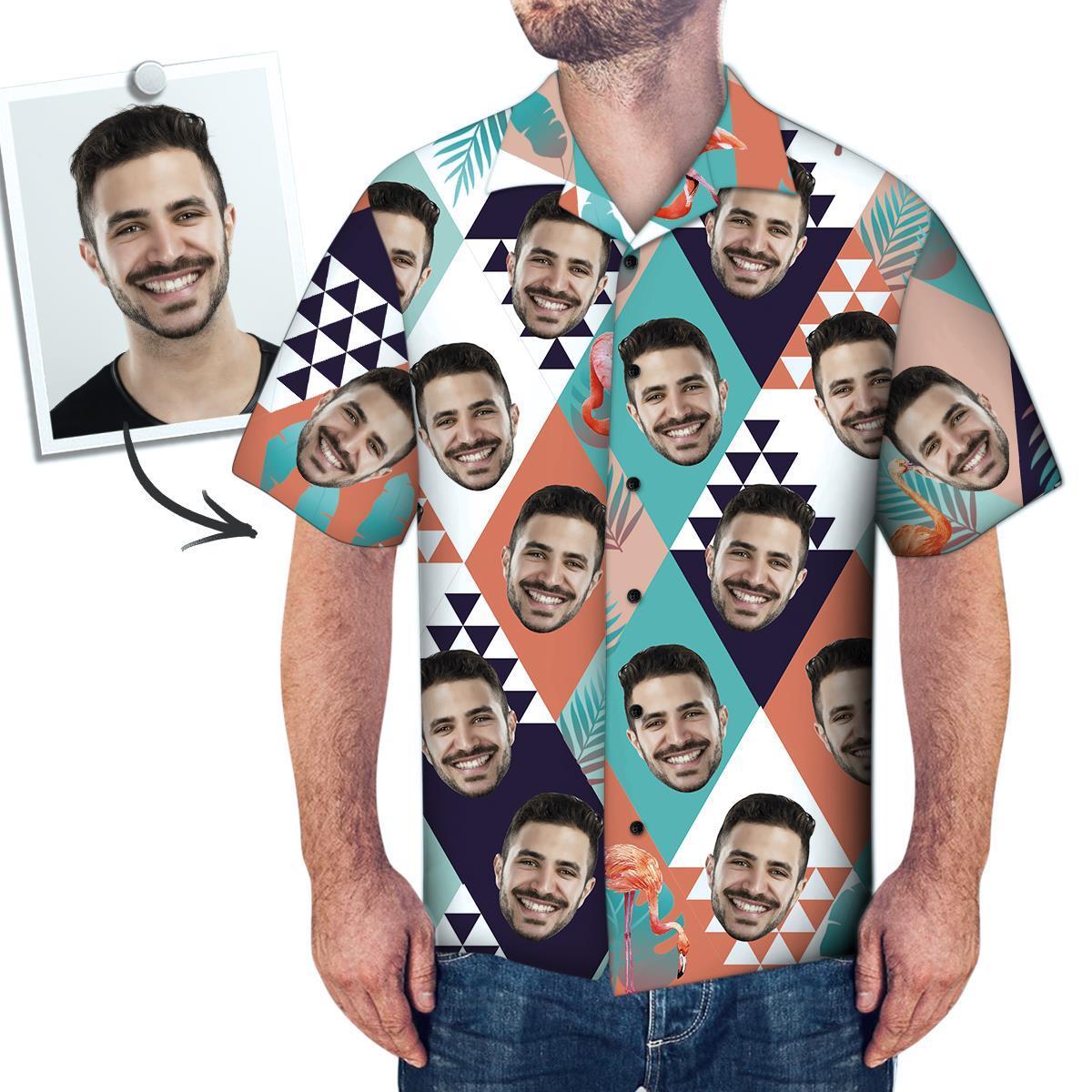 Custom Face Hawaiian Shirt Personalized Photo Shirt Flamingo Plants