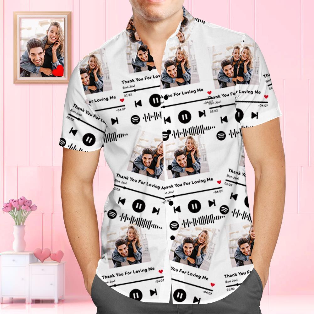Custom Scannable Spotify Code Hawaiian Shirt Photo Splicing Trend Music Gifts -