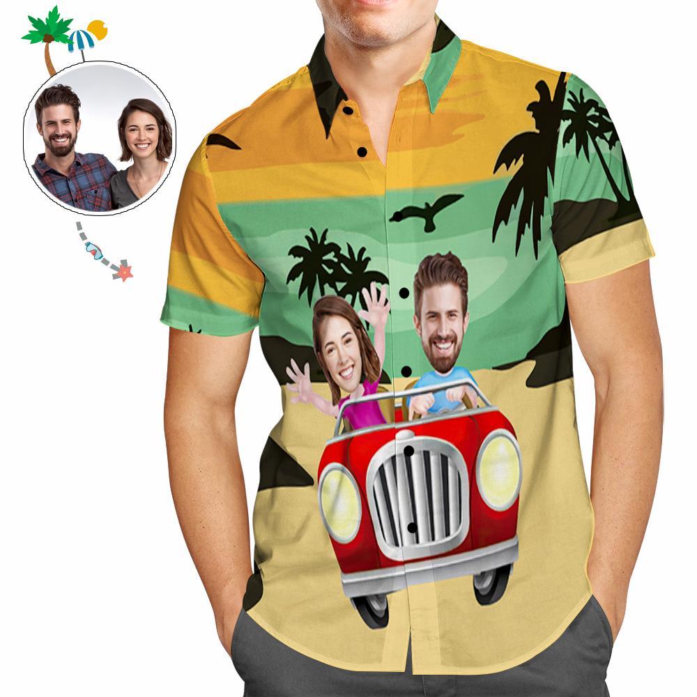 Custom Face Hawaii T-shirt, Personalized Funny Design Hawaiian Shirt, Summer Time Ocean Wave, Mermaid Gift for Him, Hawaiian Style Beach