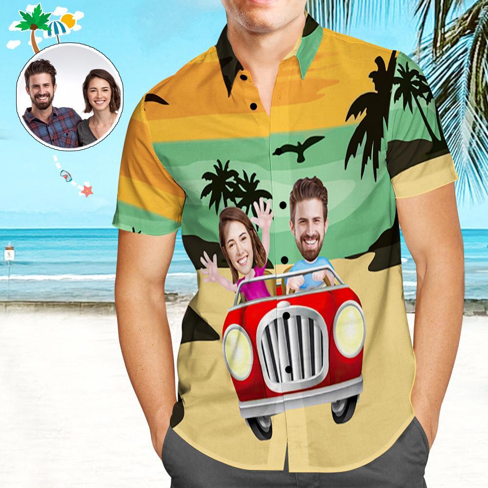 Custom Face Hawaii T-shirt, Personalized Funny Design Hawaiian Shirt, Summer Time Ocean Wave, Mermaid Gift for Him, Hawaiian Style Beach