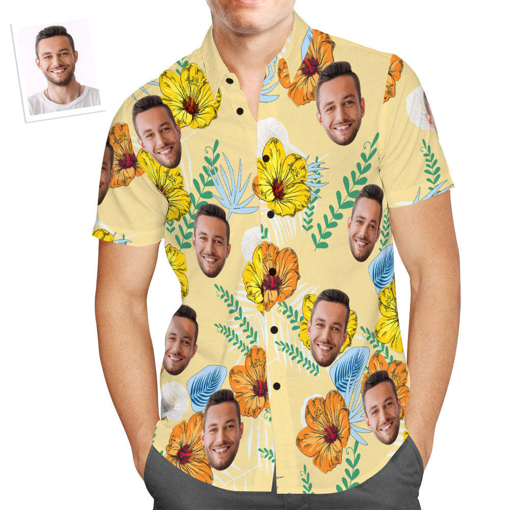 Custom Face Hawaiian Shirt Floral Print Tropical Style Shirt Gift for Men
