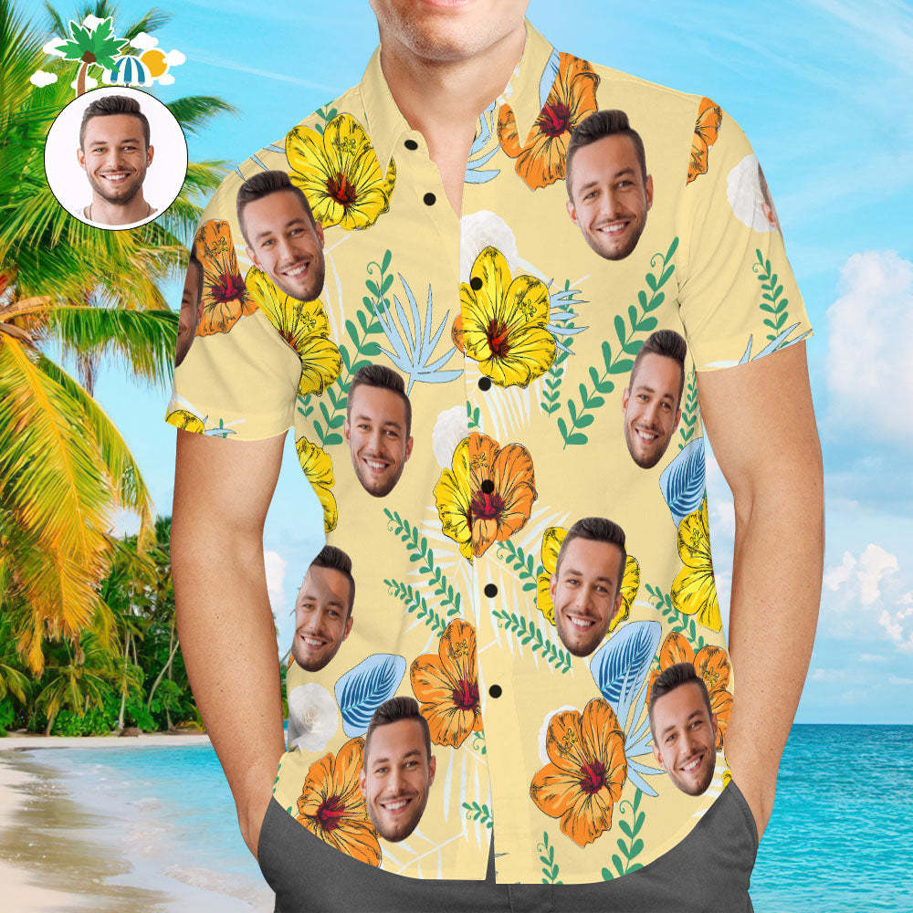 Custom Face Hawaiian Shirt Floral Print Tropical Style Shirt Gift for Men