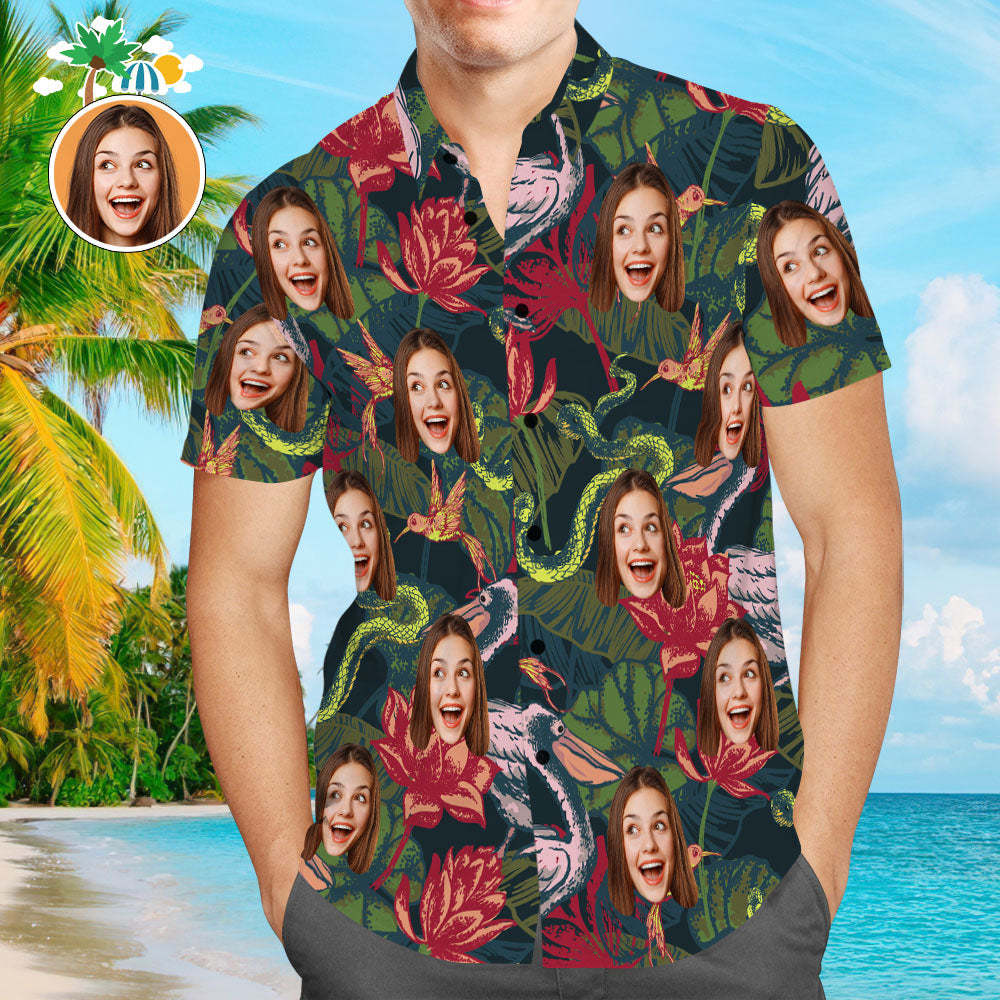 Custom Face Hawaiian Shirt Colorful Flowers Aloha Beach Shirt Gift for Men