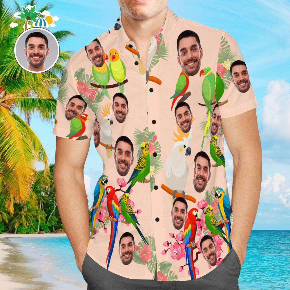 Custom Face Hawaiian Shirt Funny Parrot Tropical Style Shirt Gift for Men